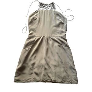 Sheri Bodell Grey Silk Metal Bib Halter Mini Dress w/ Pockets Size XS 4